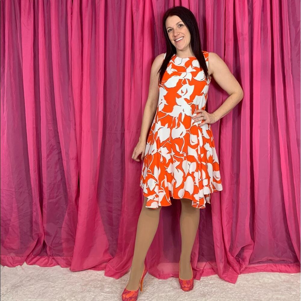 Julia Jordan orange and white a line handkerchief hem dress, 8